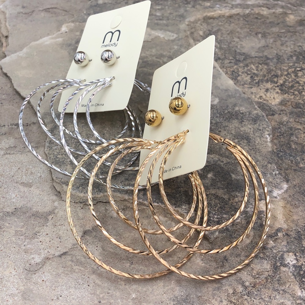 🍀 Triple Diamond Cut Big Hoop Earrings